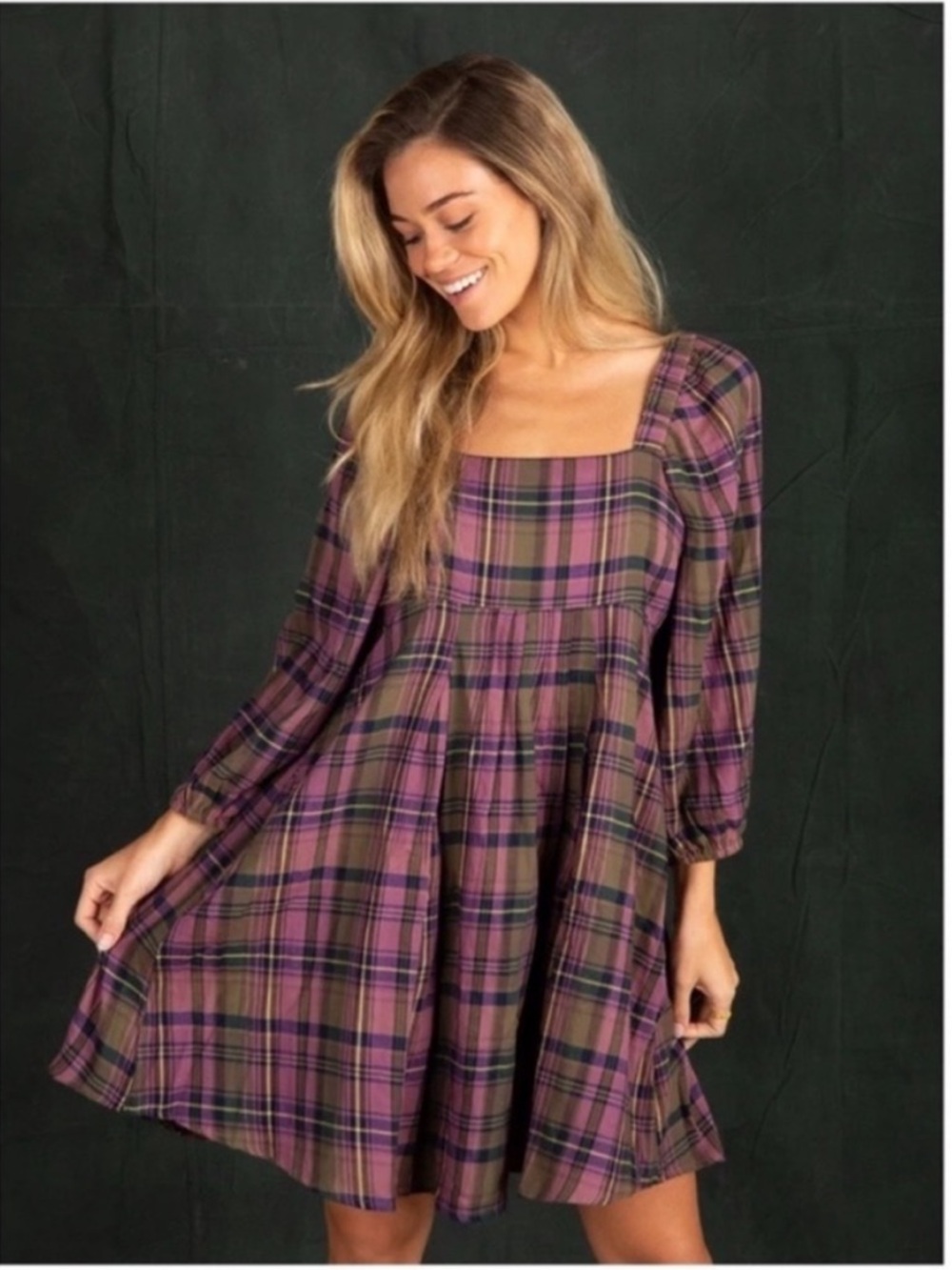 NATURAL LIFE Lou Hocus Pocus 🐈‍⬛✨🧪💜Mini Dress Purple and Green Plaid Large